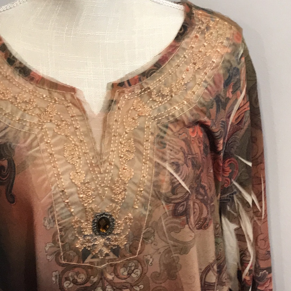 B.L.E.U. Woman boho jeweled top 1X